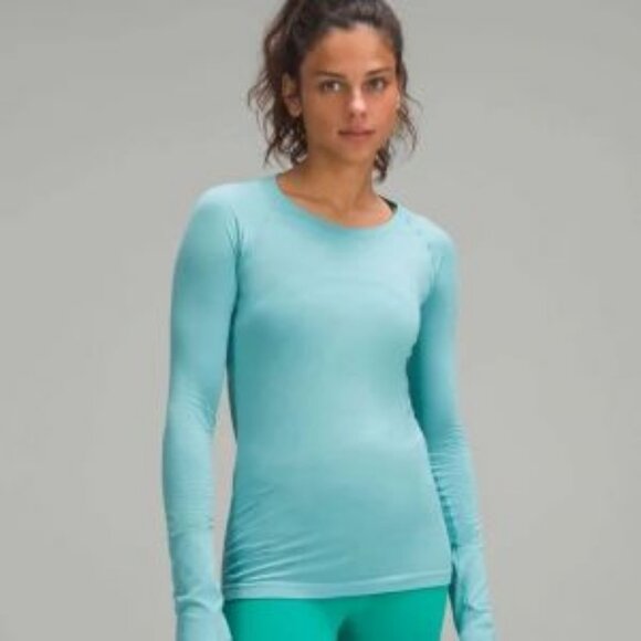 Lululemon Swiftly Tech Hip Length Long Sleeve Top Size 6 Aqua Blue Sporty Casual - Picture 1 of 8